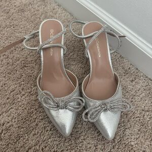 BCBGeneration Metallic Silver Heels with Bow